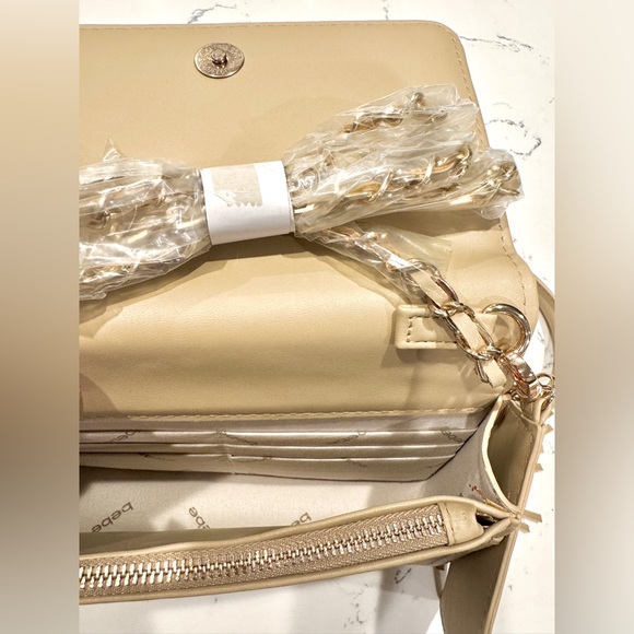 Bebe Cream Crossbody Bag with Gold Chain, Credit Card Case and Wristlet NWT - Picture 8 of 15